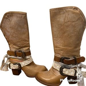 Freebird by Steven Bae boot Buckle Knotted Fabric Strap Block lSZ 9